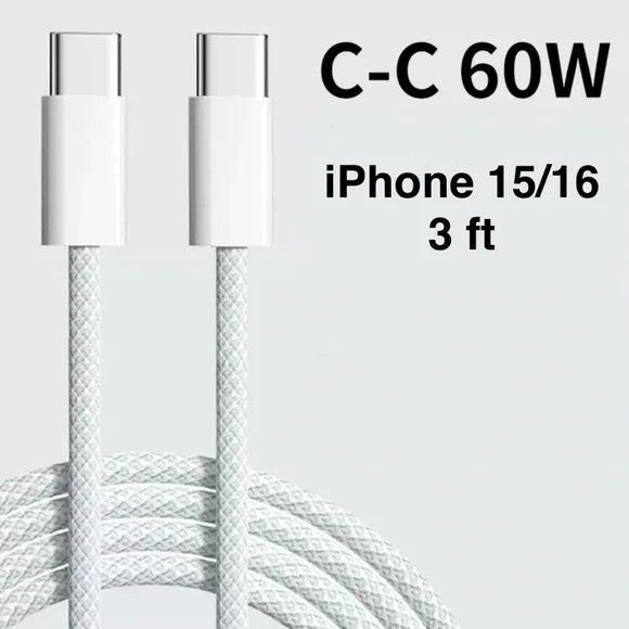 (4 pk) 3 FT USB-C to USB-C 60W Charging Cable - White iPhone 15 16 - Picture 1 of 1